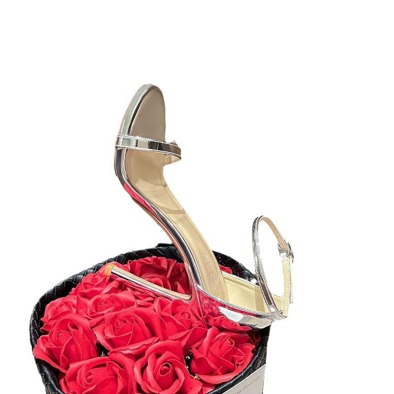 High heels women's summer 2025 new silver one-word sandals women's thin heels versatile beautiful open-toed single shoes women