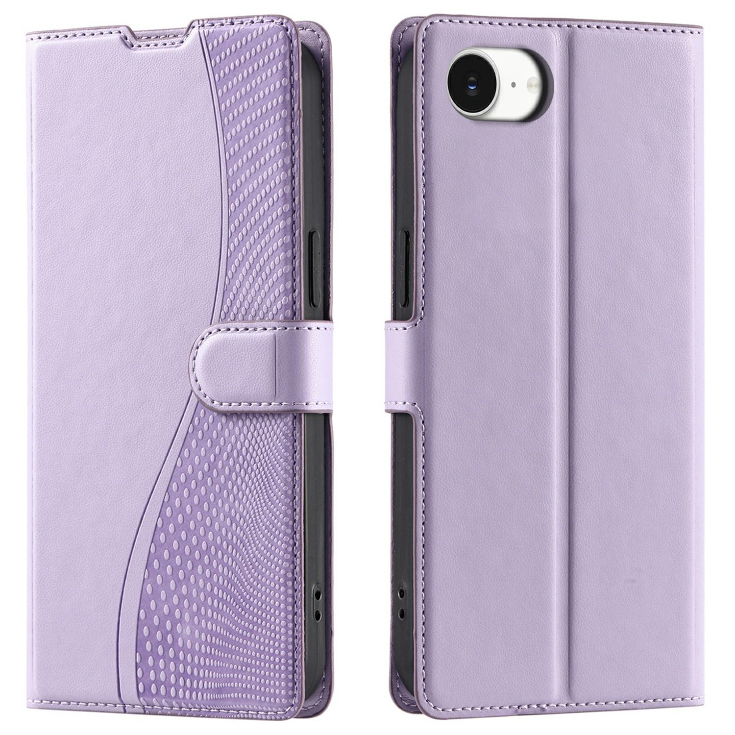 

For iPhone 16e Case Dots Imprinted PU Leather Flip Phone Cover with Card Slot,Strap Purple