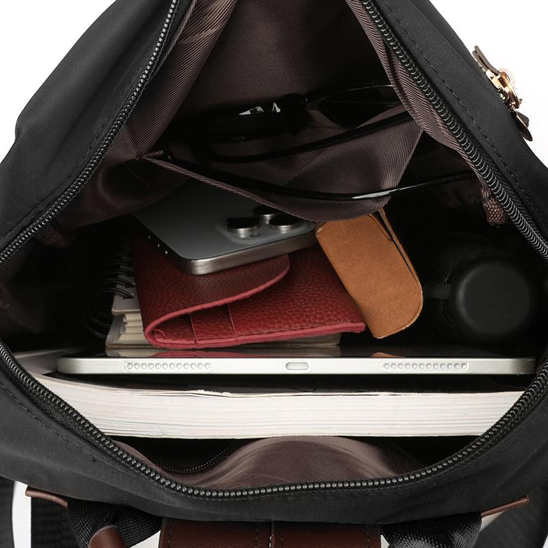 Lightweight Nylon Convertible Backpack with Front Flap Pocket Contrast Trim Dual Zipper Casual Daypack for Women Daily Travel