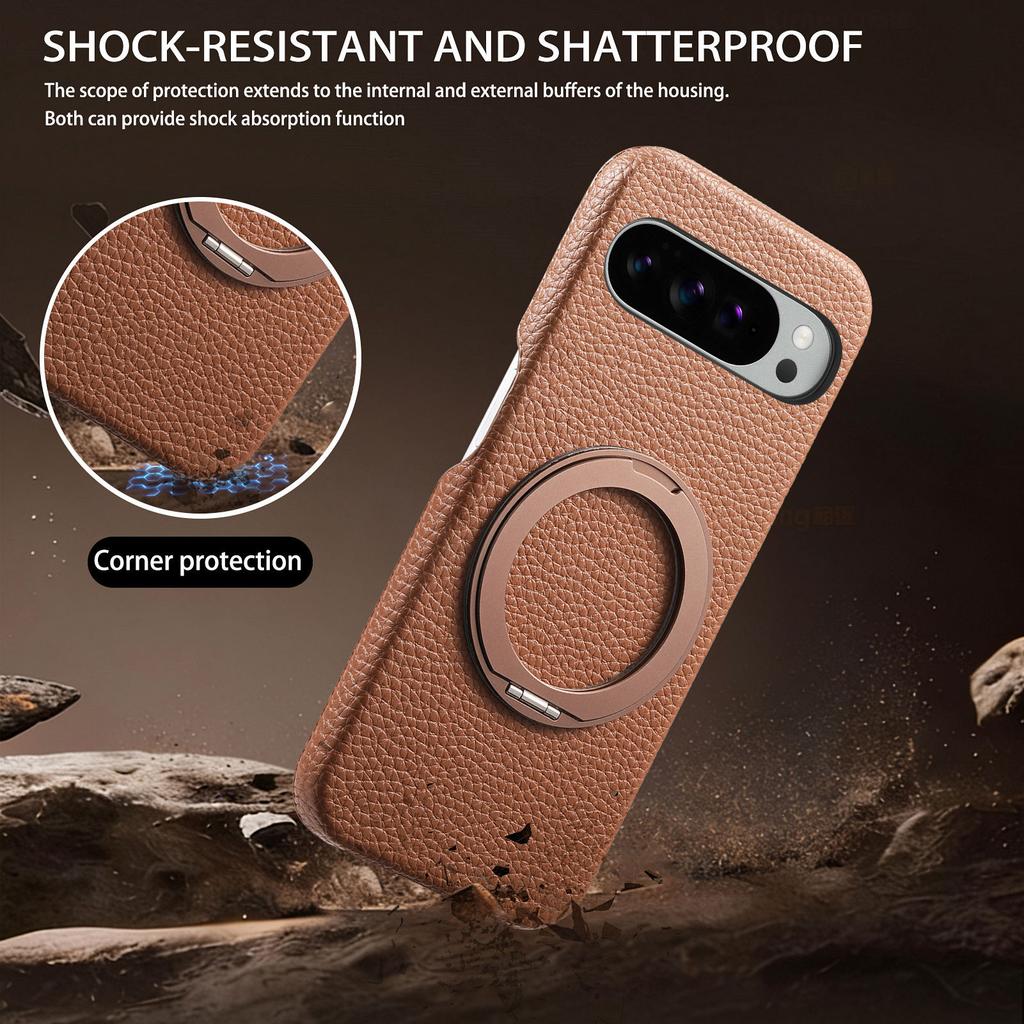 Supporto Rotante a 360° Cavalletto Magnetico Pelle con Texture a Litchi Custodia per Telefono per Google 10 Pro XL 9 8a Per Magsafe Copertura Antiurto