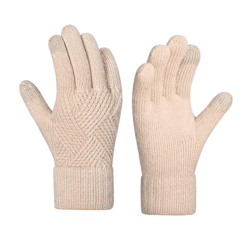 Warm Knitted Gloves Women's Winter Cycling Office Simple Cold-proof Double-layer Gloves
