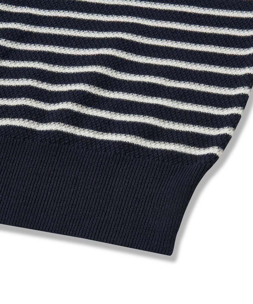 CUZNELLO Multi-Stripe Polo Short Sleeve Knit_Navy