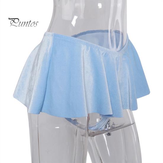 Women Shorts V-shaped Low Waist Ultra Short Pleated Solid Color Patchwork Elastic Soft Summer Lady Party Club Mini Skirt
