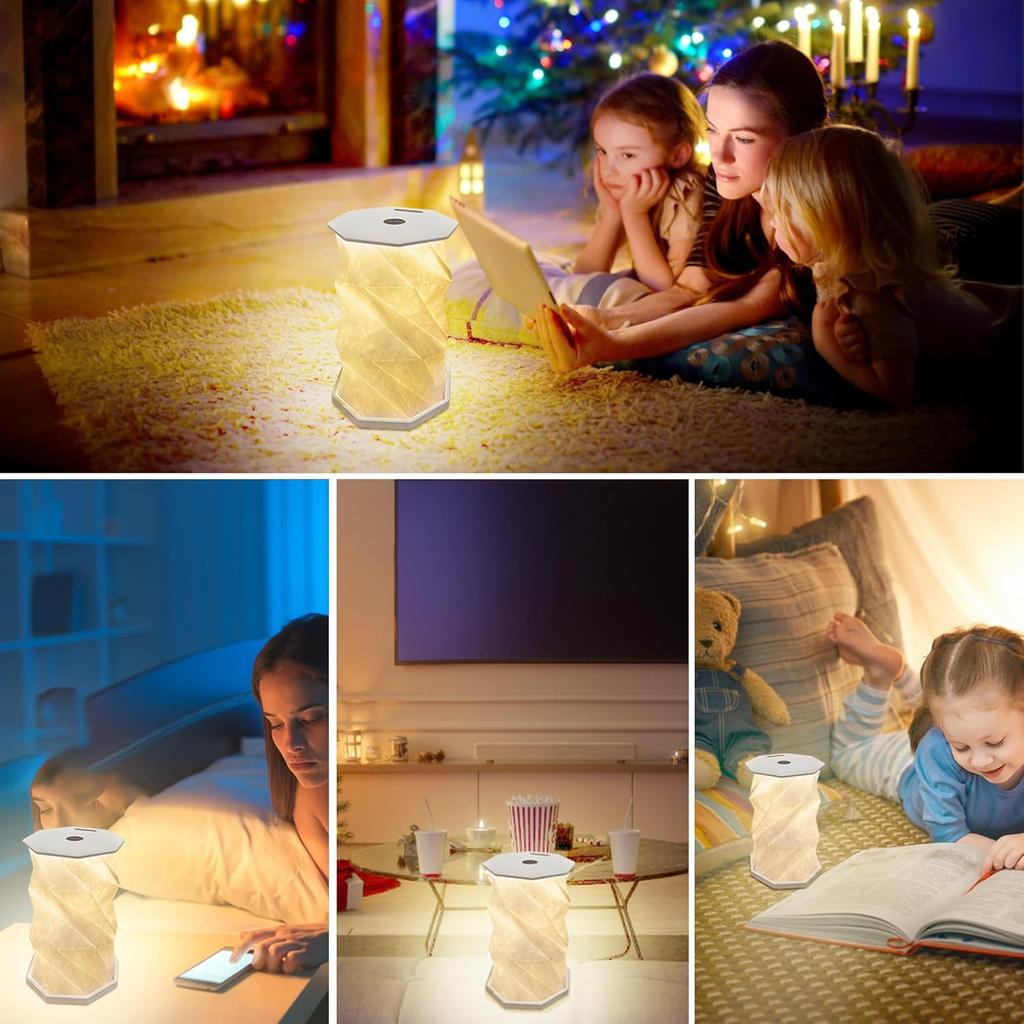 Rotating Foldable Night Light Paper Lantern Portable Atmosphere Light LED Touch Dimmer Bedhead Decoration Gift Table Book Light
