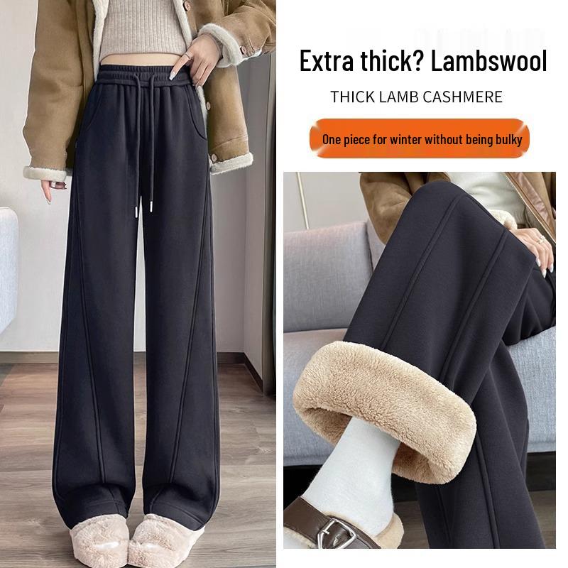 

Women s 2024 Winter Fleece-Lined Wide-Leg Wool Pants L