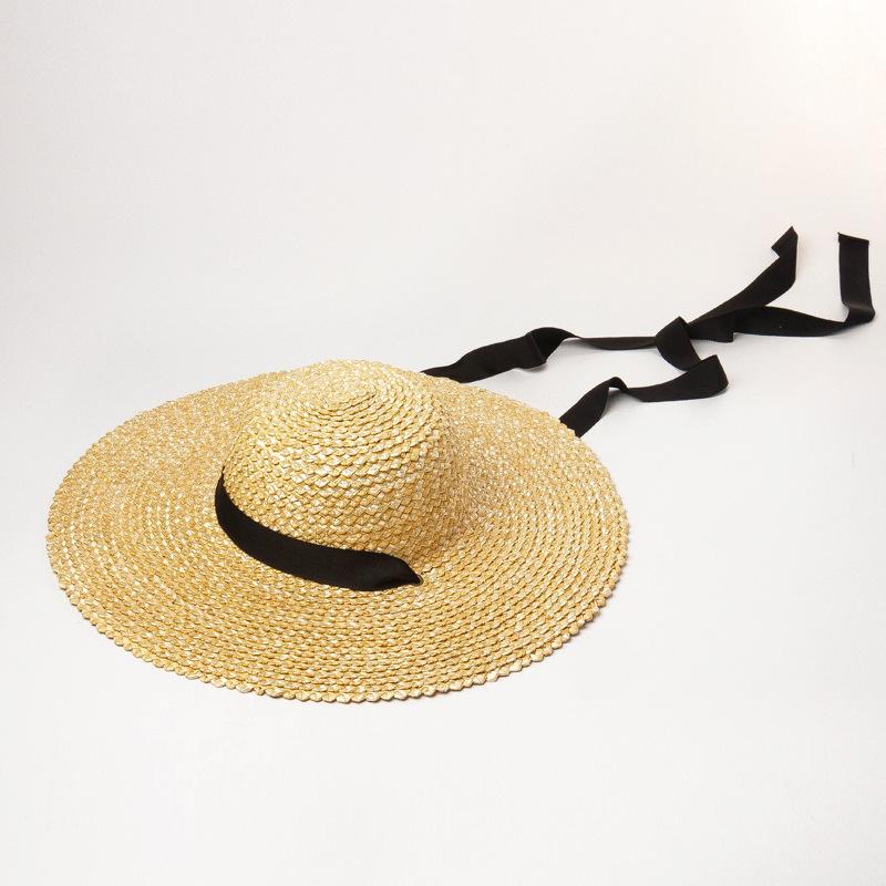 USPOP New Pattern Woven Lace-up Big Brim Straw Fedoras Natural Wheat Straw Sun Hats Summer Straw Beach Hat