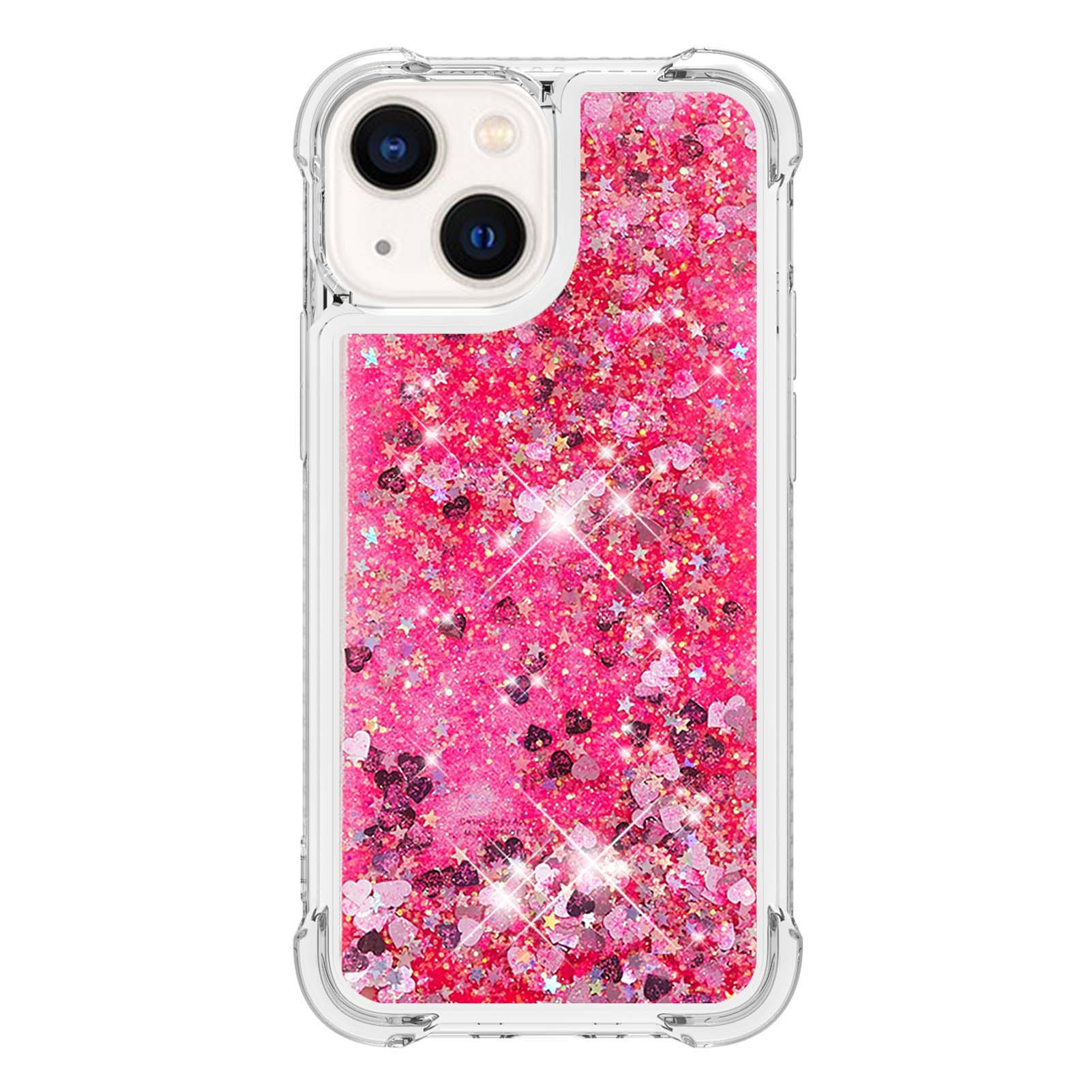 

For iPhone 15 Cute TPU Case Glitter Quicksand Shockproof Phone Back Cover Pink/Hearts