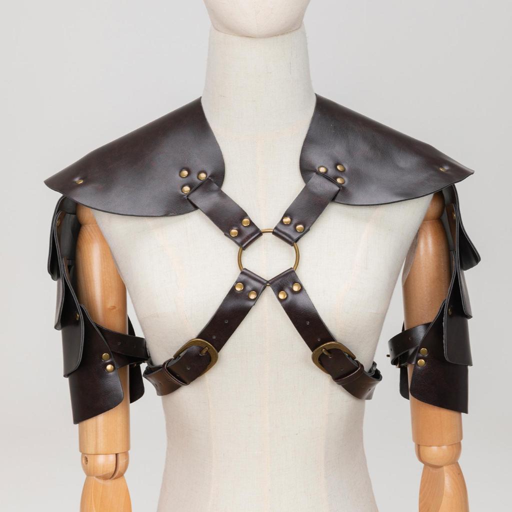 Leather Shoulder Armor Body Chest Harness Outfit Women Cover Cape Medieval