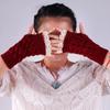 Women's Winter Knit Half-Finger Gloves with Pretty Lace Cuff