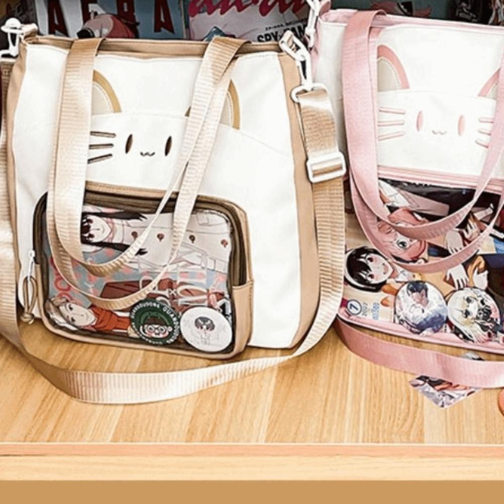 Nylon Transparent Pocket Idol Merchandise Storage Fashion Backpacks Kawaii Cat Itabag  Outdoor