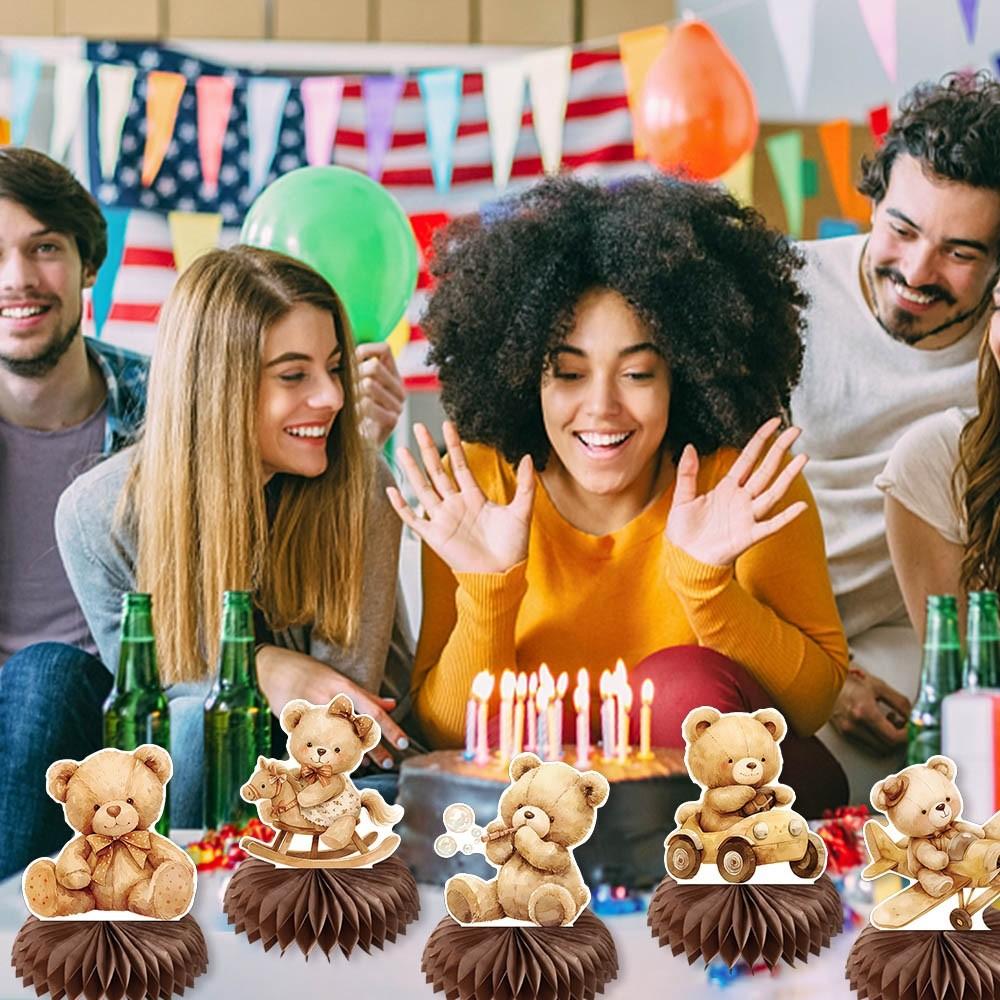 Bear Cartoon Themed Paper Honeycomb Desktop Decor Ornament For Baby Party Shower