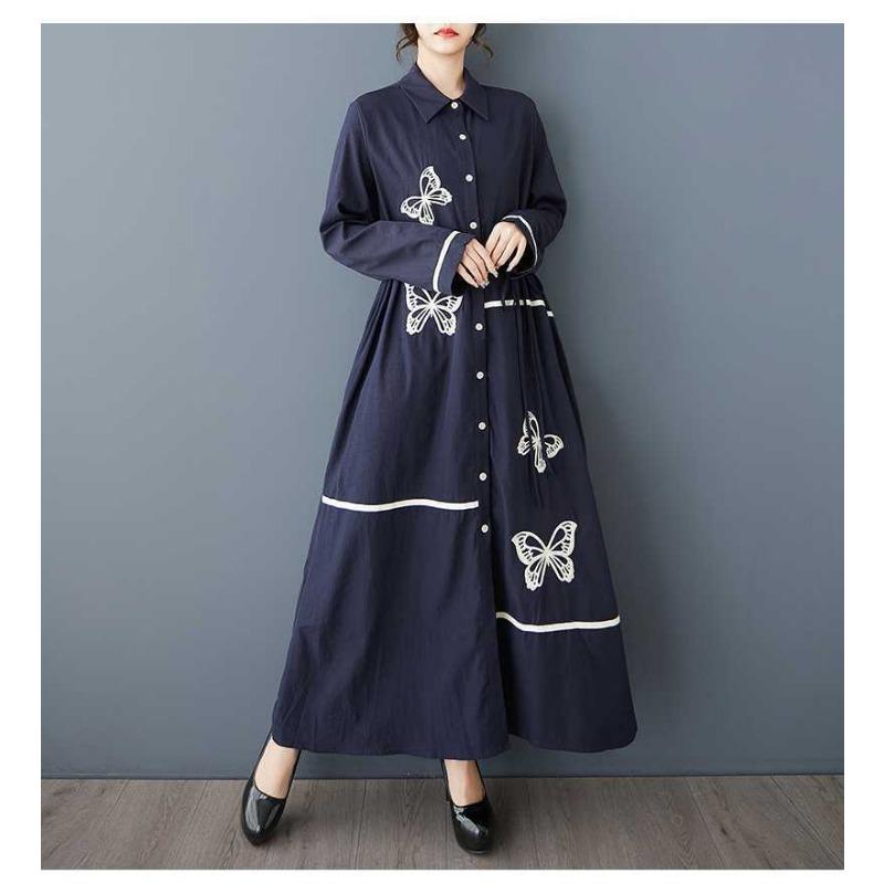 Spring New Loose Literary Design Sense Fashion Embroidery Stitching Slim Temperament Shirt Dress