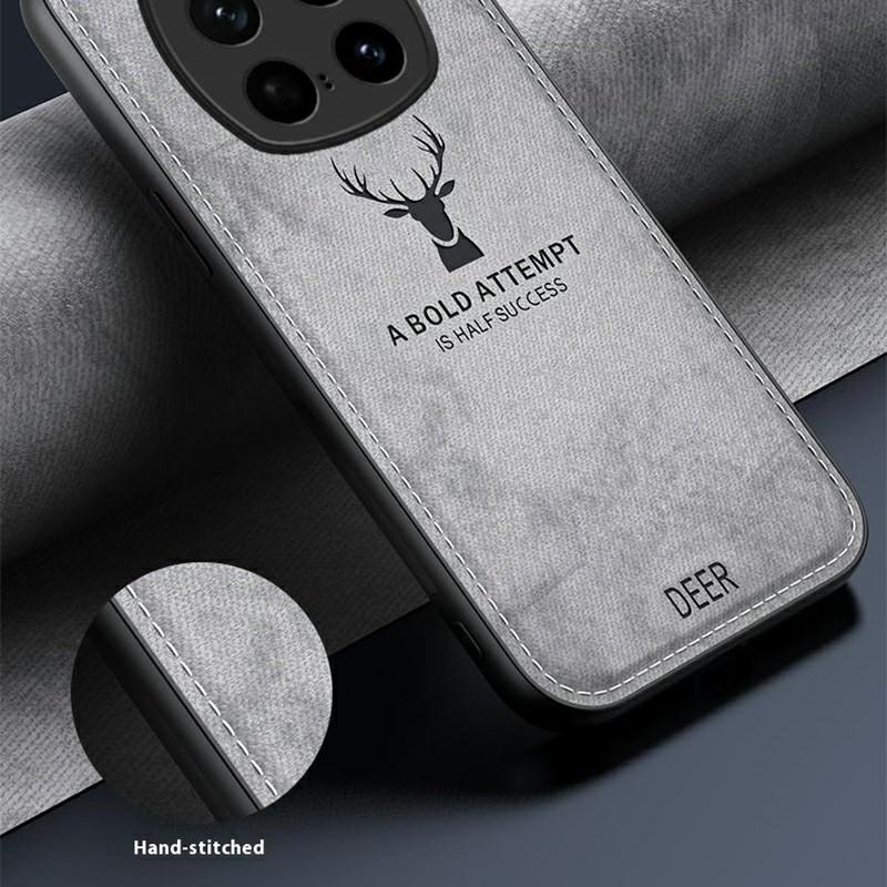 

For Honor Magic7 Pro 5G Case Deer Pattern Cloth Texture PU Leather Hybrid Phone Cover Blue