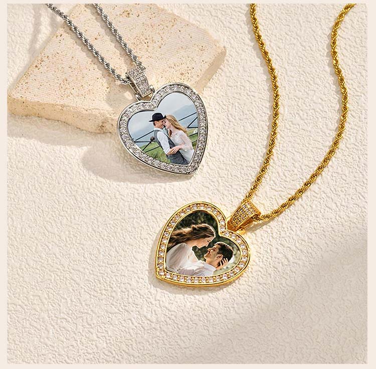 Picture Photo Necklace, Personalized  Zirconia Heart Pendant Jewelry Customized Gifts for Women