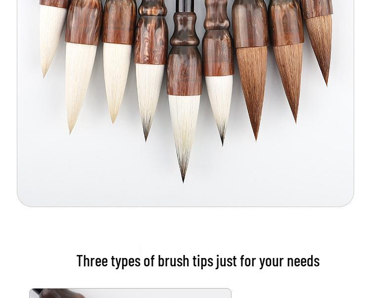 Mixed Hair Chinese Painting and Calligraphy Brush Set: Garlic Head Brush with Sheep and Wolf Hair—Large, Medium, Small for Peony and Plum Painting.