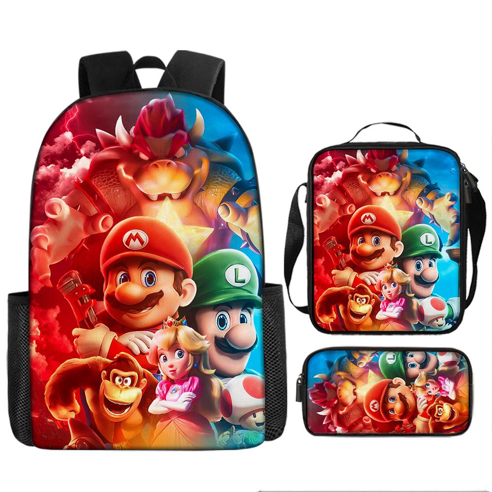 Cartoon Schoolbag Mario Backpack Satchel Pencil Case Three-Piece Set Mario Backpack