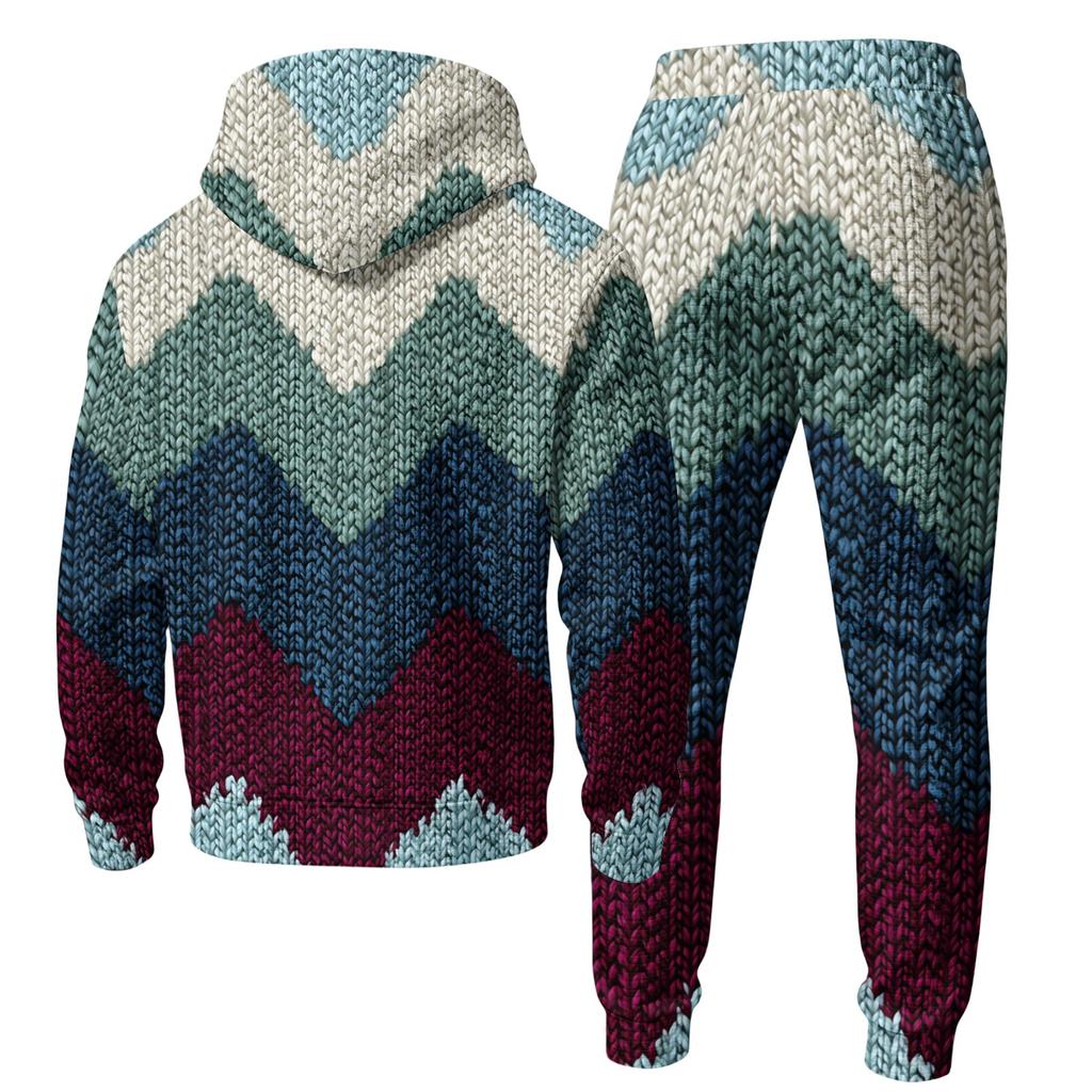 Men's Casual Sweatshirt Set for Fall Winter with Patterned Design, Comfortable Everyday Wear