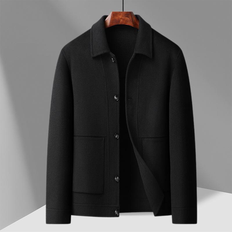 Мужская двусторонняя шерстяная куртка Куртка Куртка Модная повседневная куртка Верхняя высококачественная шерстяная куртка L чёрный