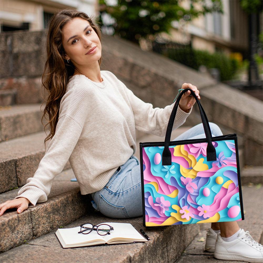 Colorful Floral Pattern Tote Bag Fashion Casual Large Capacity Daily Handbag for Women Shopping Travel Use