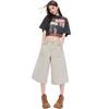 Khaki Apricot Vintage Reversible Design Casual Pants For Women Loose Straight Wide Leg Cropped Capri Pants Versatile Slimming FigureFlattering Style