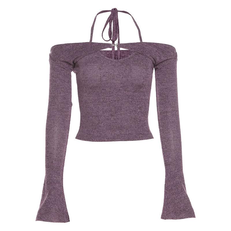 

Винтажная модная майка с подтяжками и воротником-стойкой с тонким сердечком, футболка с открытыми плечами и ключицами, куртка из двух частей L фиолетовый