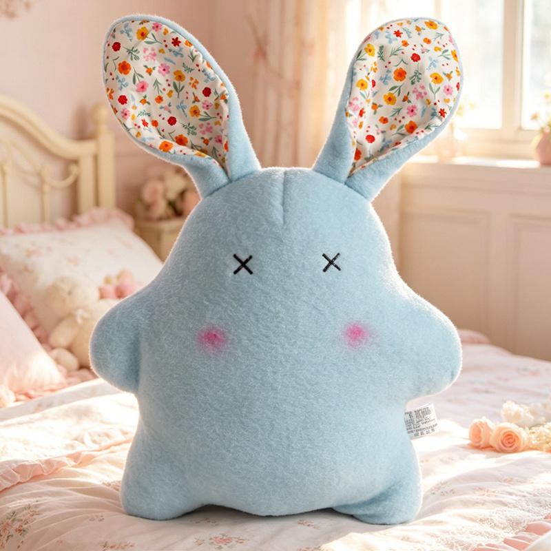 Floral Eyes Rabbit Plush Toy Stuffed Cartoon Animal Pillow Blue Yellow Grey Pink Sweet Plushie Sleeping Companion Back Support