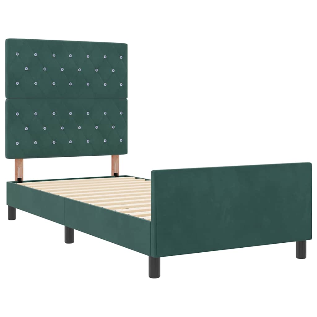 Box Spring Bed with Headboard Dark Green 90 x 200 cm Velvet