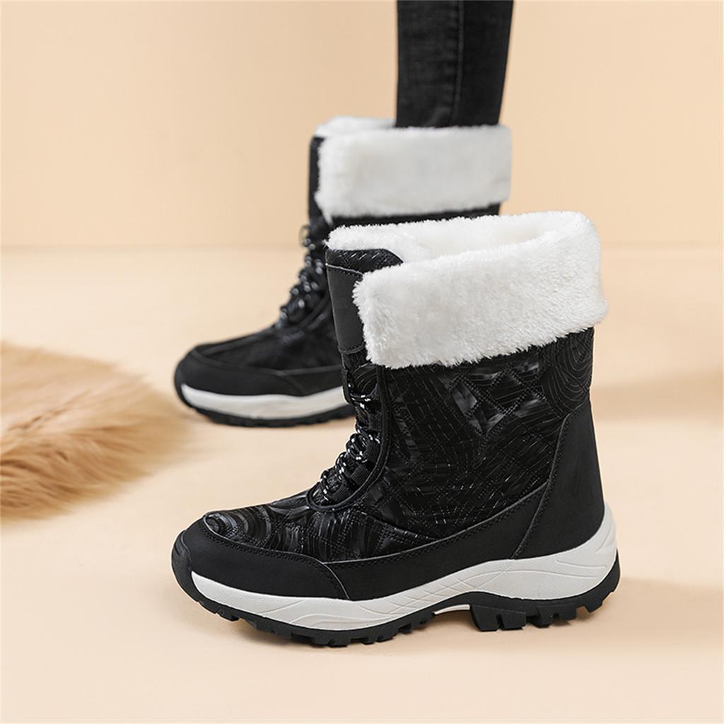 TUINANLE Winter Thick Women's Snow Boots Warm Plush Mid-calf Boots Non Slip Platform Snow Boot Casual Female White Shoes
