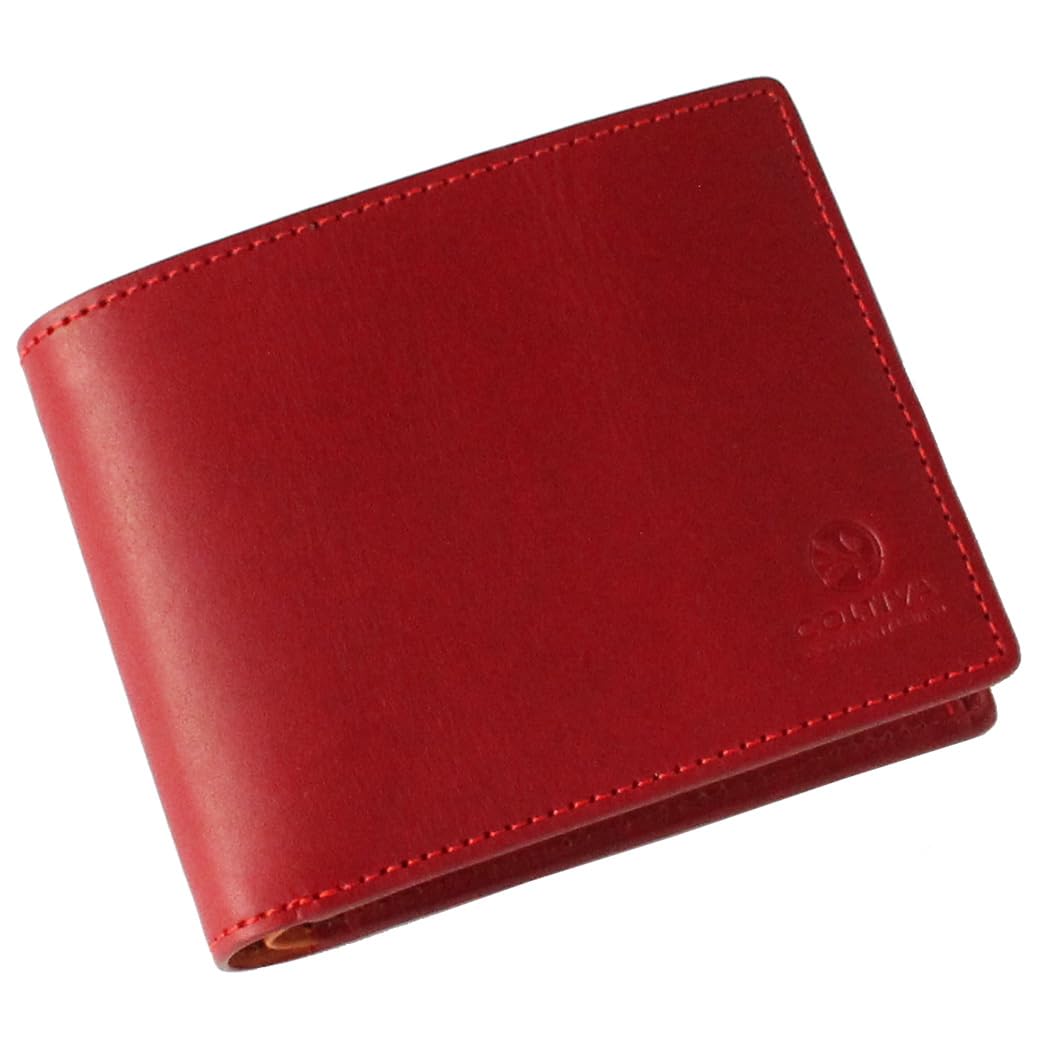 

CCOMPANY LIMITED Men s Bifold Wallet with Coin Purse and Card Case, Full Vegetable Tanned Cowhide Leather, Cortiva 2 (Red)