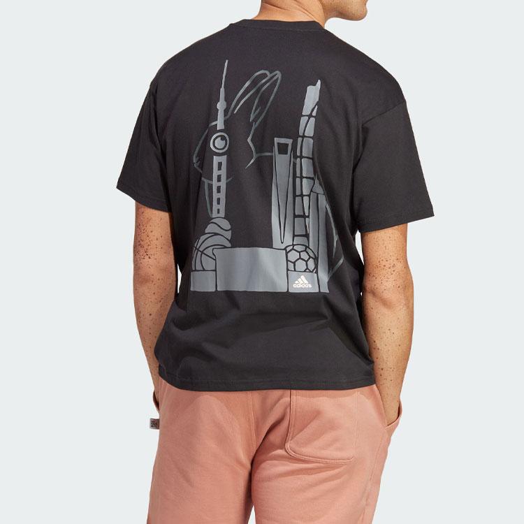 Men's Adidas T Shirts Unisex Black Crew Neck Moderate Straight Fit