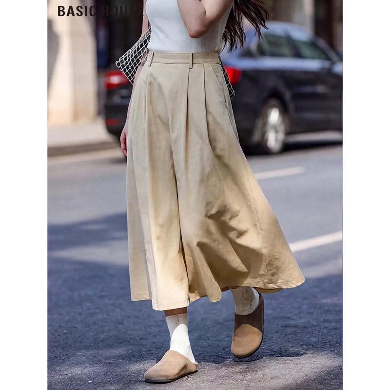 Basic House Women s High-Waist A-Line Midi Skirt L