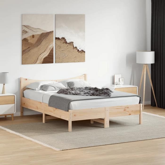 VidaXL Bed Frames, Double Bed with Slatted Base, Adult Bed, Bedroom Furniture, Modern, 140x190 Cm Pine Wood 844741