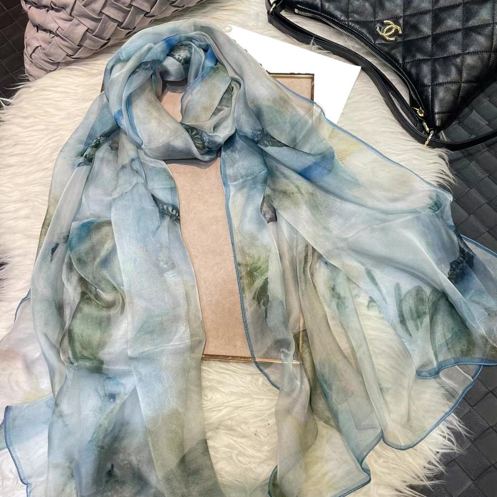 New Red Women Long Silk Scarf Shawl Printed Female Spring Autumn Silk Scarf Wraps Fashionable Casual All-Match Cape Scarves