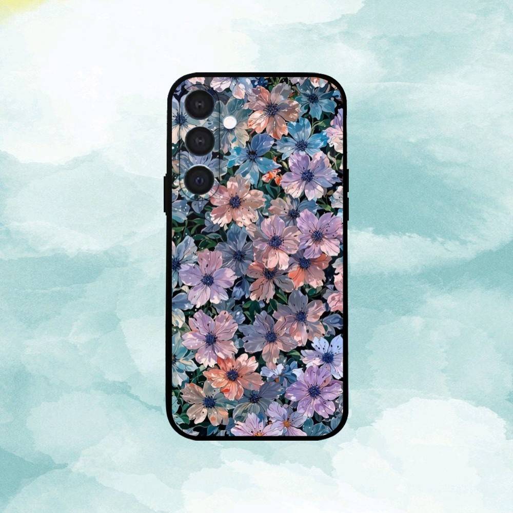 Flowers A-Art Phone Case For Samsung A73,72,71,A52,51,40,41,A22,A32,31,A13, Soft Black Shell