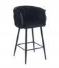 Black Velvet Stool with Interwoven Black Legs for the Kitchen and Living Room Furnitex