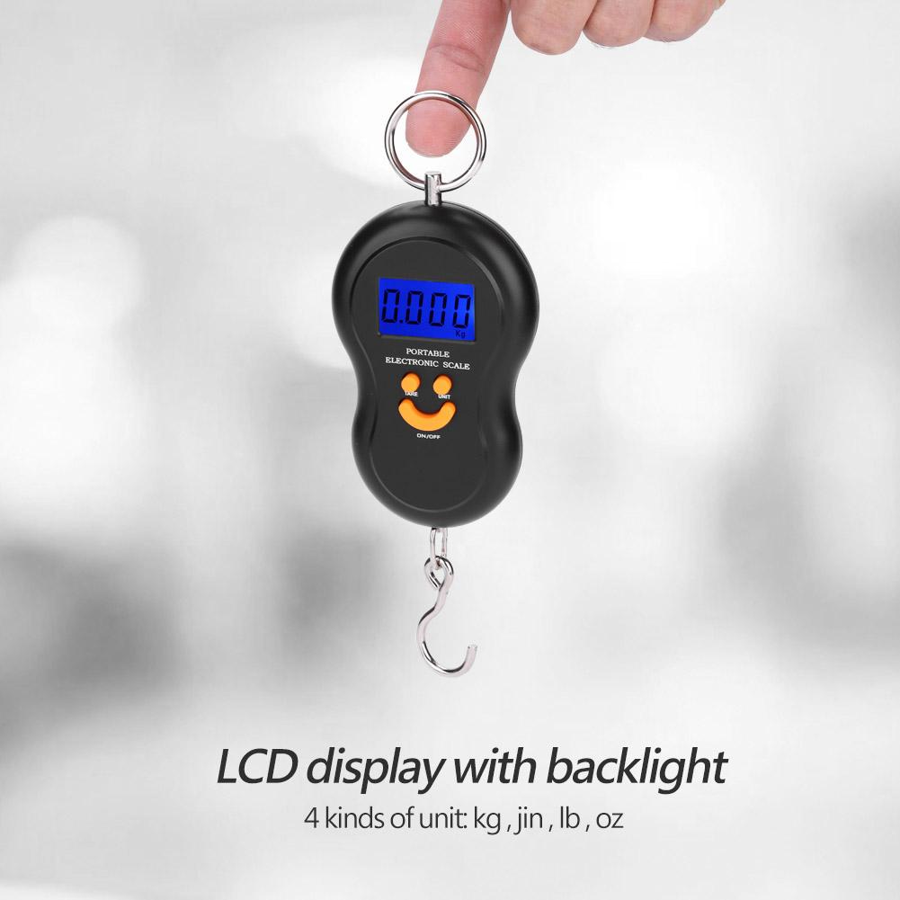 Portable Plastic Electric Digital Hanging Scale with Hook Tool for Fishing Luggage (Black)