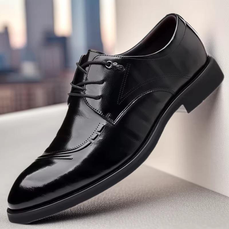New Men's Genuine Leather British Style Derby Shoes - Breathable, Fashionable, Casual, and Formal.