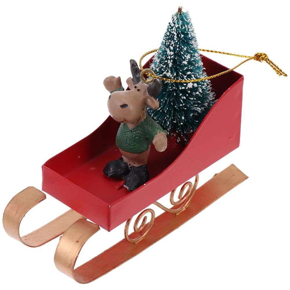 Iron Art Sleigh Hanging Ornamen Nordic Christmas Figurine Decorations Xmas Tree Sled Pendant  Gifts