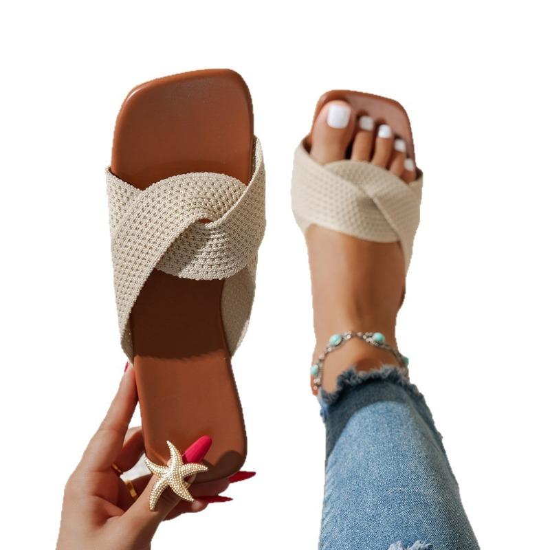 Summer New Cross Flat Sandals Simple and Versatile Outer Wear Women's Slippers Large Size