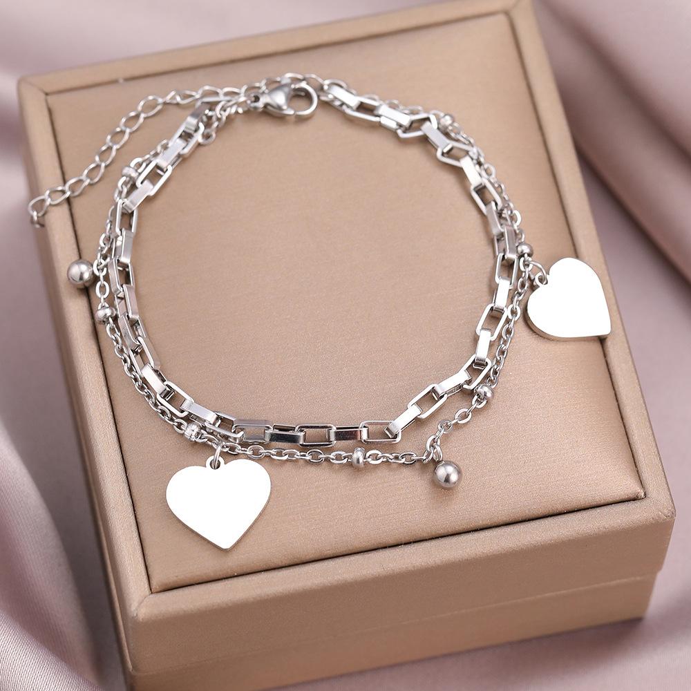 Women's Fashion DIY Double layer Stainless Steel Four Leaf Flower Bracelet Zircon Suitable for Date, Party, Festival Gifts