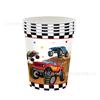 Black and White Checkered Racing-themed Disposable Paper Plates and Cups for Children's Birthday Parties