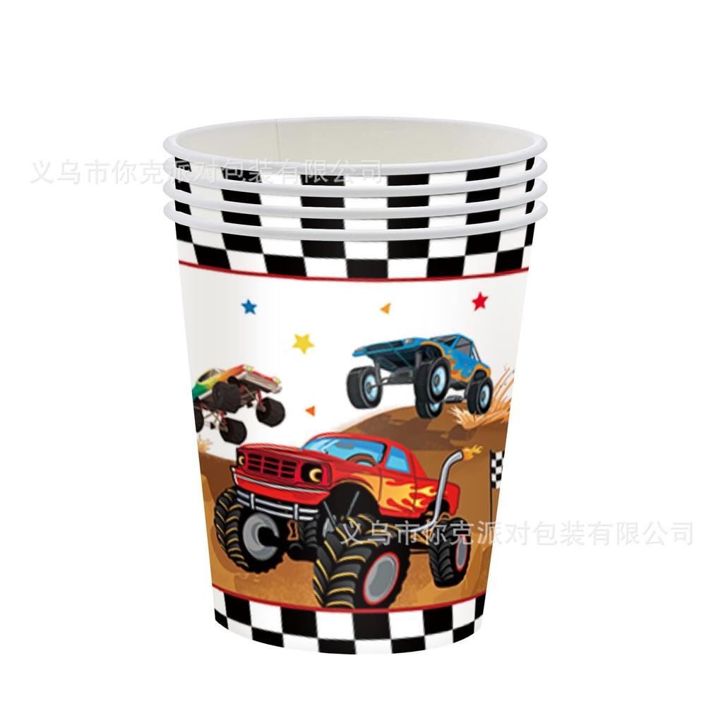 Black and White Checkered Racing-themed Disposable Paper Plates and Cups for Children's Birthday Parties