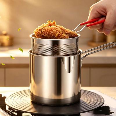 Friteusepan met Mand Roestvrij Staal Frituurpan, Oliebesparende Frituur & Makkelijk Schoon te Maken Frituurklem voor Thuis Commercieel, Hittebestendige Pan Gasfornuis Gereedschap
