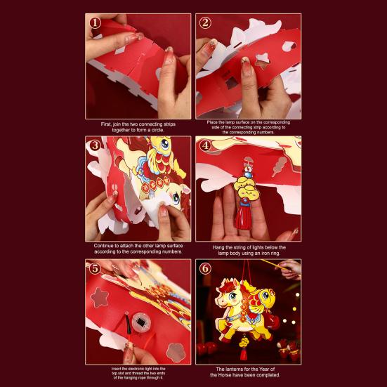 Tecknad häst DIY-lykta kit kinesiskt nyår handhållen lyckolykta för vårfestivalen Hanfu Cosplay fotorekvisita