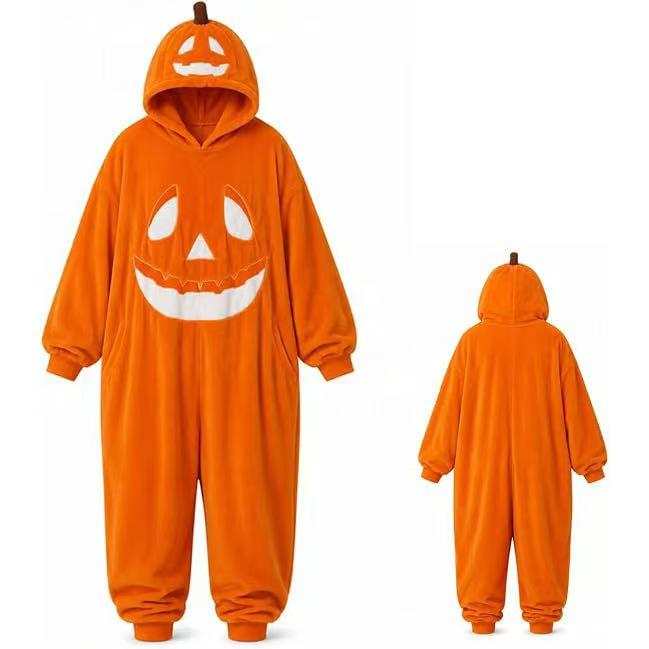 Pigiama Intero in Pile Corallo Autunno/Inverno con Zip - Spesso, di Velluto e a Tema Halloween per Uso Interno ed Esterno