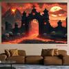2D Spooky Halloween Backdrop, Hell's Gate with Skulls and Red Moon Banner