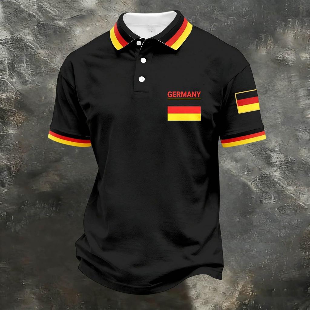 Unisex Loose Fit Polo Shirt with Germany Themed Print Casual Short Sleeve Design for Everyday Wear and Sports Activities