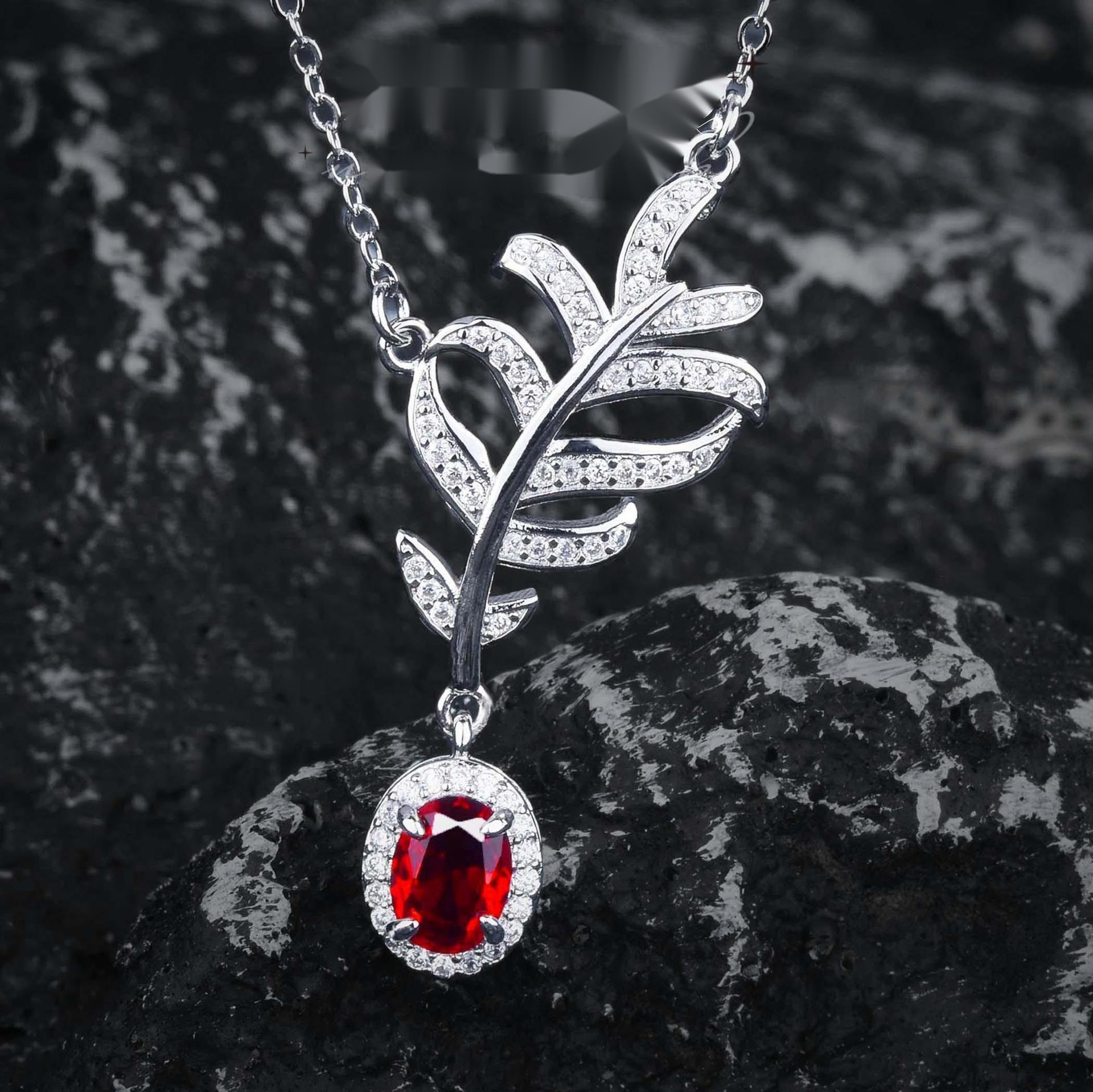 

BELLA BOX Интернет-стиль знаменитости имитация голубиной крови рубиновый лист перо ключичная цепочка подходит для женщин повседневная вечеринка модные украшения