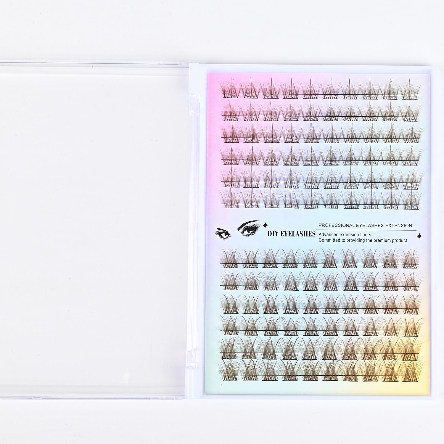 

Пучковые накладные ресницы из натурального материала, 12 рядов, сегментированные, одинарный пучок, большая упаковка, коричневые, плоские