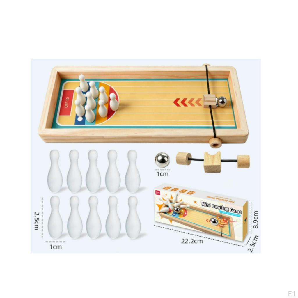 Bowling-Spiel mit Werfer Holz Mini Tischspielzeug für Familien, Büroangestellte, Schreibtisch,